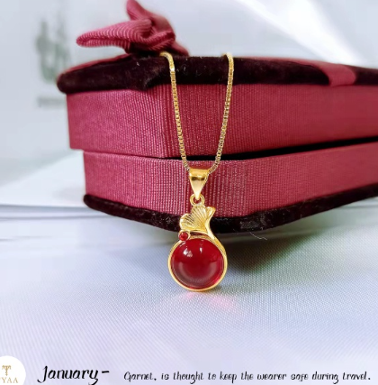 Tyaa Jewelry Fashion 24K Bangkok Gold Plated Lucky Birthstone Money Bag Gemstone Necklace