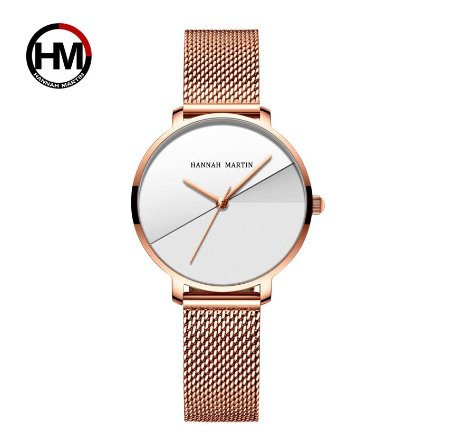 Hannah Martin Fashion Quartz Wrist Watches For Women Gold Luxury Women Watches Waterproof Ladies Watch Stainless Steel Watch WHITE
