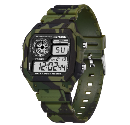 SYNOKE Watch For Men Waterproof Camouflage Watches Multi-function Digital Sports Mens Watch GREEN BLACK
