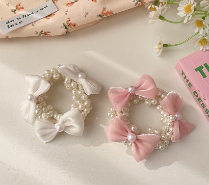 2023 Early Spring Bow Pearl Hair Ring Headband Female Rubber Band