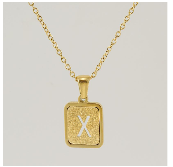 Fashionable 18K Stainless Steel Hollowed Out 26 Capital Letters Necklace for Womens Titanium Steel Letter Pendant Collarbone Chain X