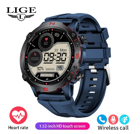 LIGE 1.52 inch Outdoor GPS Multifunction Smart Watch Motion Tracking SILICONE BLUE
