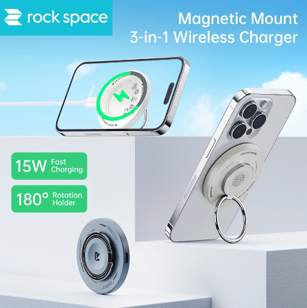 Rock Space W51 Magnetic Mount 3 in 1 Wireless Charger for Apple Watch Charger