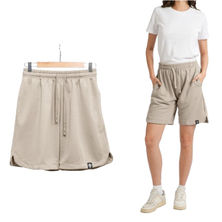 Inspi Chic Knit Walking Shorts For Women with Drawstring and Pockets Plain Ultrasoft Short Collection (Light Khaki)