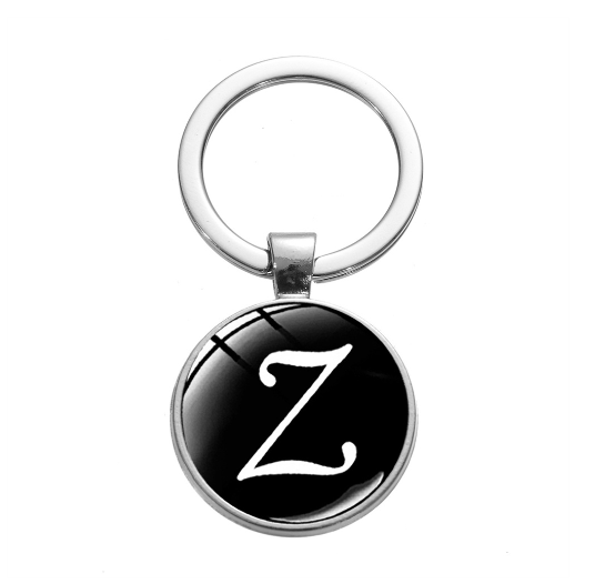 26 English Letters Glass Round Charm Key Ring A-Z Initial Name Keychain Bag Ornaments Car Key Chains Jewelry Gift Accessories Z