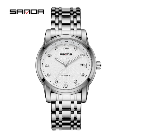 Sanda Simple Advanced Threaded Fashion Steel Band Luxury Casual Waterproof Watch WHITE SILVER