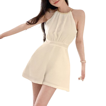 Lovito Women Elegant Plain Metal Basic Jumpsuit LNE30044 (White)