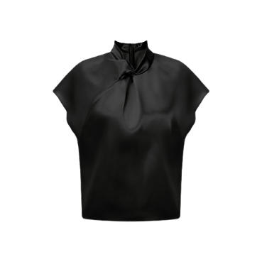 Lovito Women Elegant Plain Ruched Blouse LNL36062 (Black)