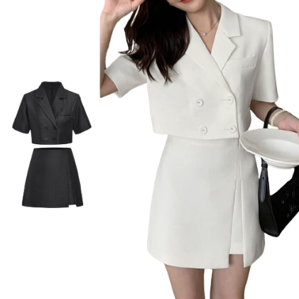 Lovito Casual Plain Button Fake Pocket Skirt Set for Women L74ED288