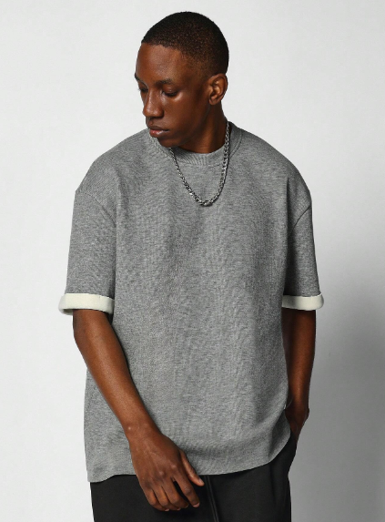 SUMWON Crew Neck Premium Heavyweight Tee With Contrast Sleeve Detail