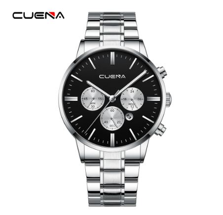 CUENA men's watches original brand fashion simple quartz waterproof  Watch SILVER BLACK