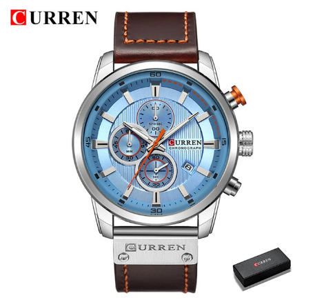 Curren Fashion Date Quartz Men Watches Top Brand Luxury Male Clock Chronograph Sport Wrist Watch 8291 SILVER BLUE