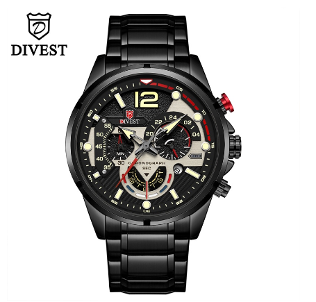 DIVEST Luxury Brand Men's Watches Original Fashion Chronograph Luminous Business Men Watch Casual Sport Waterproof Watch BLACK