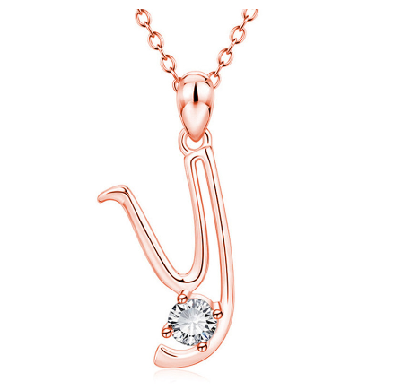 26 Letter Rose Gold Necklace Pendant Classic Fashion Men's and Women's Letter Diamond Necklace Jewelry Wholesale Y