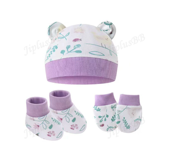 Baby hat Baby Mittens Booties Set newborn cap infant hats fashion Soft Cotton newborns Beanie 03