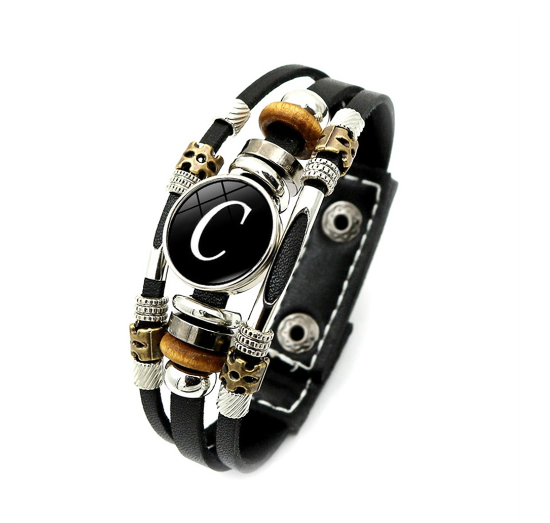 Fashion 26 Letter Leather Bracelets Multilayer A-Z Name Initials Bracelet For Men Women Wrist Accessories Jewelry Birthday Gifts C