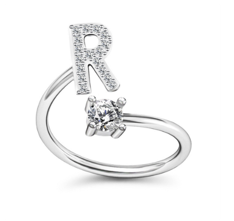 Simple Rhinestone 26 Letter Rings For Women Sliver Color Initials Adjustable Ring Opening Finger Accessories Wedding Jewelry R