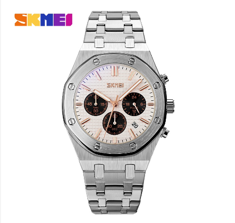 SKMEI Quartz Watch Waterproof Stainless Steel Zinc Alloy Men 9296 SILVER