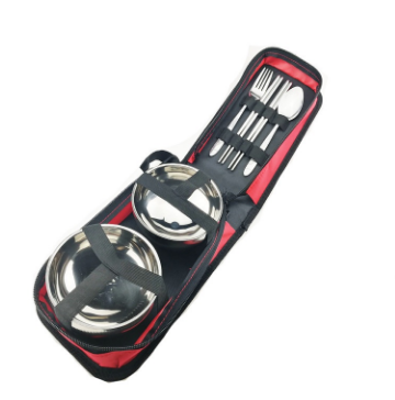 Outdoor Tableware Bowl Stainless Steel Folding Portable Tableware Spoon Camping Picnic Tableware Set