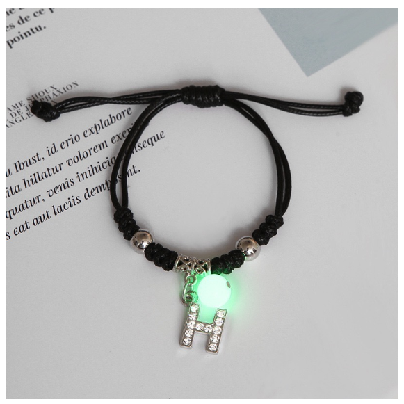 26 Letters Glow in the Dark Alphabet Initials Beaded Luminous Bracelet Women Men Birthday Gifts H