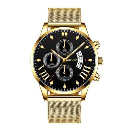 Luxury Gold Mens Stainless Steel Mesh Belt Quartz Watch Men Business Casual Wrist Watches Analog Clock Relo Ng Kalalakihan GOLD BLACK