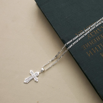 Silver TB049 92.5% Italy Silver Mens Necklace Pendant Elegant Cross