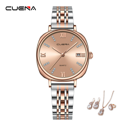 CUENA Original Women Watches Stainless Steel Waterproof Unique Creative Small Dial Fashion Casual Business Sports Quartz Analog Set 4 W01