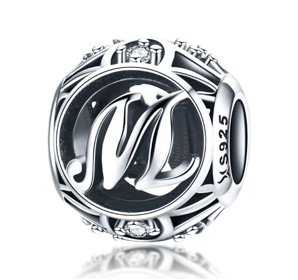 Bamoer 26 Letters A to Z Charm Sterling Silver 925 Bead For Bracelet & Necklace DIY Fashion Accessories M