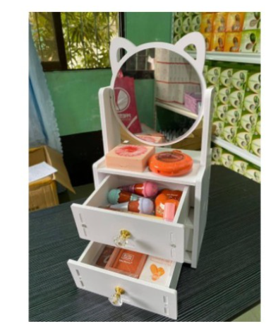 Cat Ear Makeup Mirror With Jewelry Compartment Drawer Cosmetic Organizer Table Decor