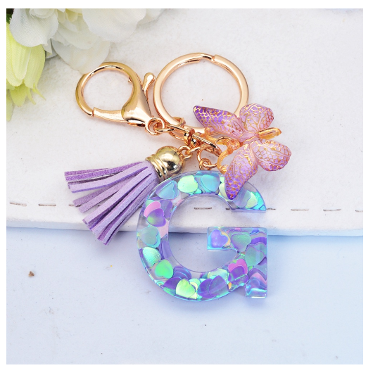 Sparkling 26 Letter Keychain With Butterfly Pendant Exquisite Heart Sequin Filled A-Z Initials Keyrings Bag Pendant Charms Gifts G