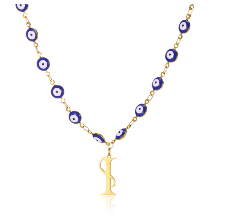 New Personalized Creativity Fashion Hip Hop Trend Plating 18k Gold Stainless Steel Devil's Eye Letter Necklace Initial Pendant