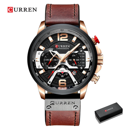 Curren Top Brand Fashion Casual Sport Watches for Men Military Leather Wrist Watch Man Clock Chronograph 8329 ROSEGOLD BLACK