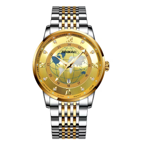 Binbond Original Luxury Men's Unique Watch Male Earth Starry Sky Luminous Fashion Business Stainless Steel Butterfly Buckle Wrist Watch M2