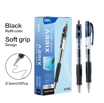 Deli EG08-BK Arrix Bullet Tip Gel Pen 0.5mm Black 12pcs/box [79EG08-BKP12]