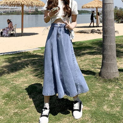 Denim Skirt Skirt Women's Long Skirt Pleated High Waist Skirt