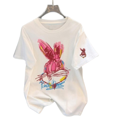 Lovito Casual Cartoon Basic Round Neck Short Sleeves T-Shirts for Women LNE07073 (White)