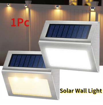 Wireless Solar Powered Outdoor Fence Stairs Lights Stainless Waterproof LED Wall Lamp for Home Patio Garden Decoration
