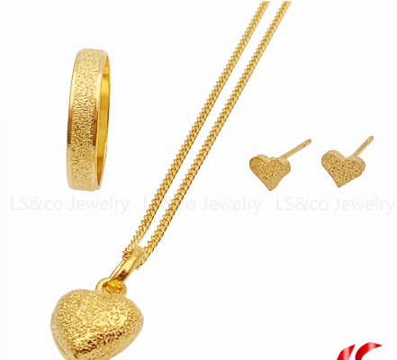 LS jewelry 24K Bangkok Gold Necklace Earring Ring Heart Jewelry Set N0239+R47+E258