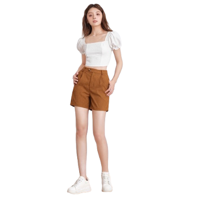 Lovito Casual Plain Asymmetrical Women Shorts L35ED036 (Brown)