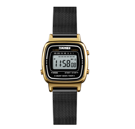 Skmei 1901 Women Stainless Steel Mesh Belt Fashion Digital Watch GOLD BLACK