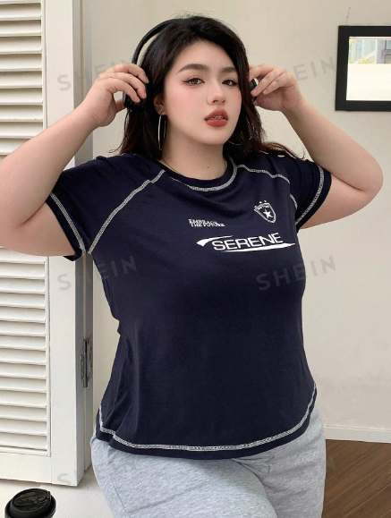 Dazy Plus Loose Printed Short Sleeve Street Style T-Shirt