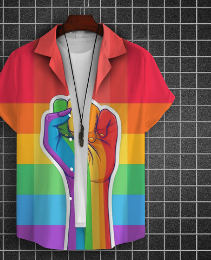 LGBT Rainbow Shirt Gay Pride Flag Print Casual Shirts For Men Trend Casual Street Top Clothing Short Sleeve