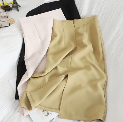 Summer Simplicity Slit Office Lady Skirt Temperament High Waist Solid Color Hip Skirt Korean A-line Suit Skirt