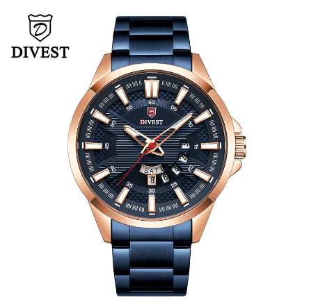 DIVEST Luxury Brand Men's Watches Fashion Business Casual Sport Men Watch Waterproof Quartz Luminous 9032 ROSEGOLD BLUE