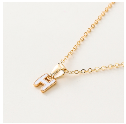 St.kunkka Three-Dimensional Metal English Letter Pendant Necklace Ladies Necklace A-Z for Gift H