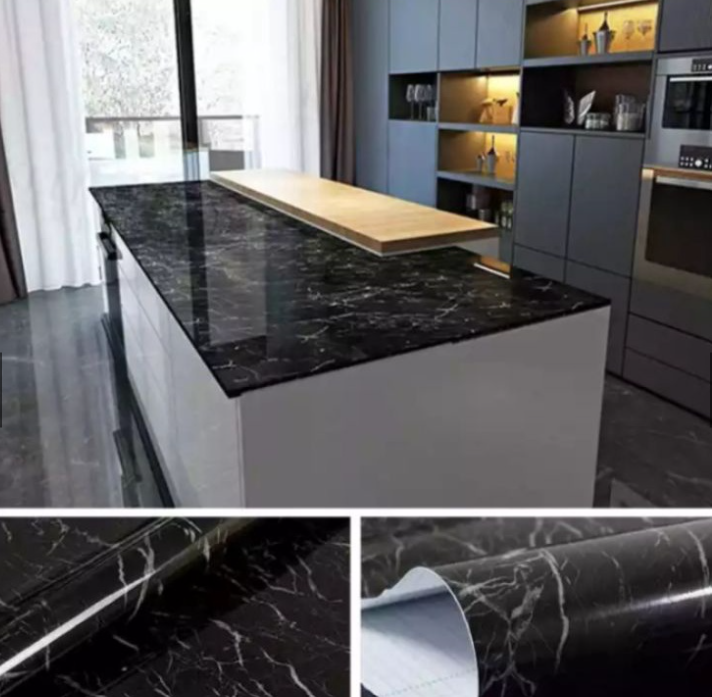 Wallpaper Self Adhesive Waterproof Home Decoration Black Granite Pvc Wall Sticker H2 (10m x 45cm