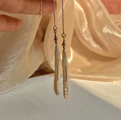 Freshwater pearl earrings toothpick pearl ear line
