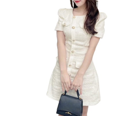 Lovito Women Button Front Fake Pocket Dress L61AD070 (White)