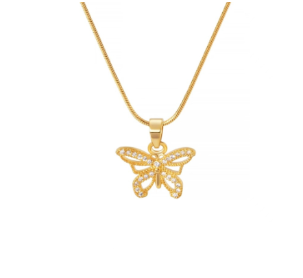 SHIWU 18K Gold Diamond Butterfly Pendant Necklace For Women Fashion Accessories
