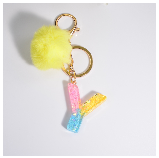 Fashion A-Z 26 Letters Iridescent Keychains Star Sequins Filling Resin Keyrings Women Bag Ornaments Exquisite Key Holder Charms Y